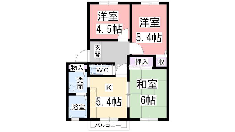 ロジュマンイズミC棟(3K/2階)の間取り写真