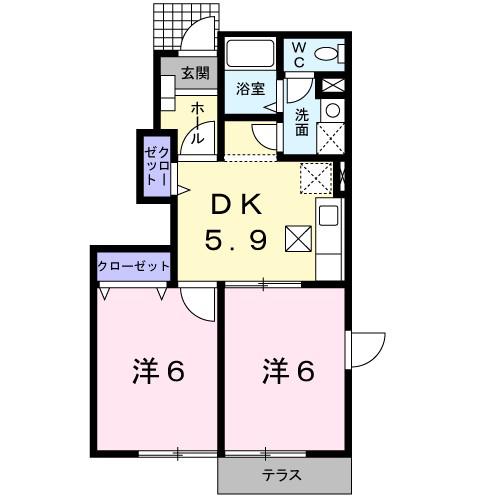 エヴァーグリーンF(2DK/1階)の間取り写真