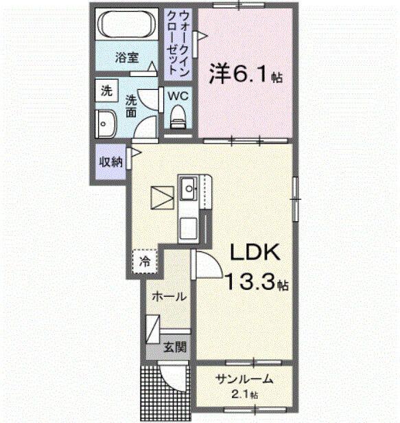 ラフィーネKIII(1LDK/1階)の間取り写真