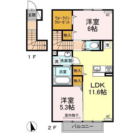 ヴィラコートJ5(2LDK/2階)の間取り写真