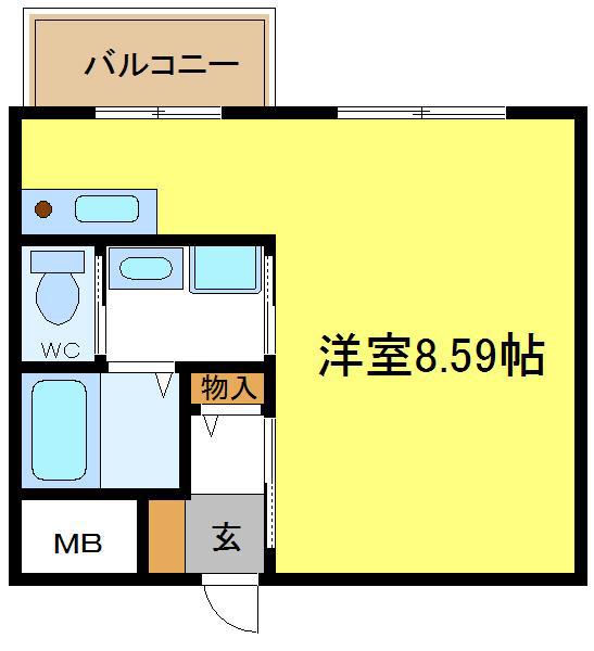 ウェルバート瓜破(ワンルーム/3階)の間取り写真