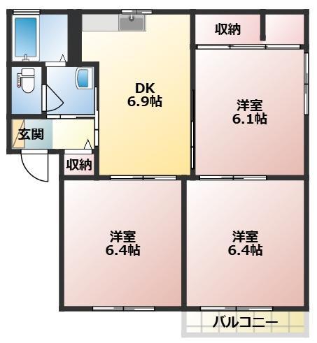 バリュージュたかき A棟 (3DK/2階)の間取り写真