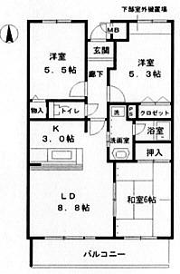 エスポワール豊中宮山(3LDK/2階)の間取り写真