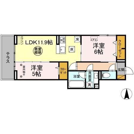 NOBLE FERRO C棟(2LDK/1階)の間取り写真