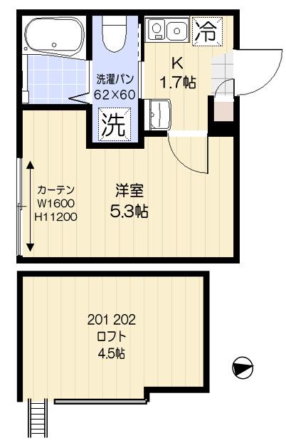 ワイズコート白楽(1K/2階)の間取り写真