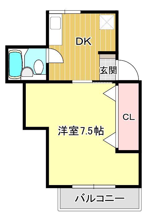 ウイズ高屋(1DK/2階)の間取り写真