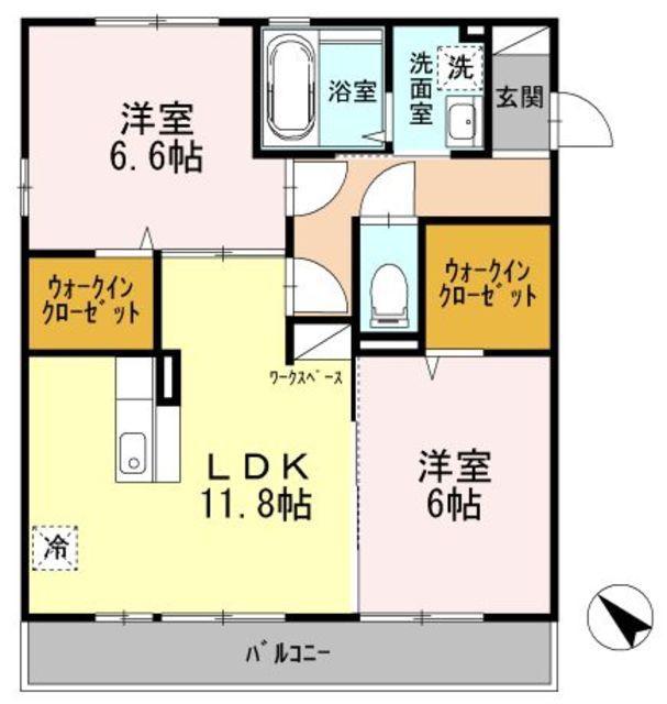 グランソーレII(2LDK/2階)の間取り写真