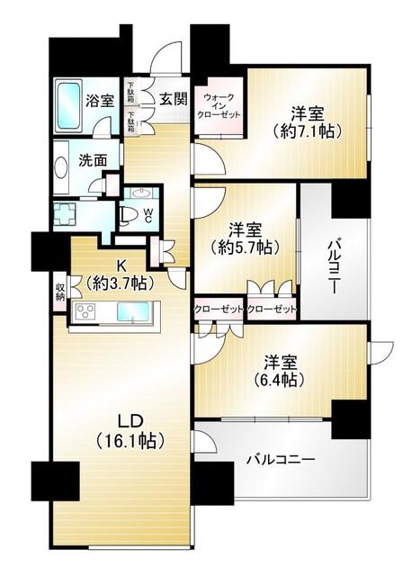グランメゾン百道浜オーシャン&フォレスト(3LDK/10階)の間取り写真
