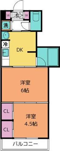 クレスト連坊(2DK/6階)の間取り写真