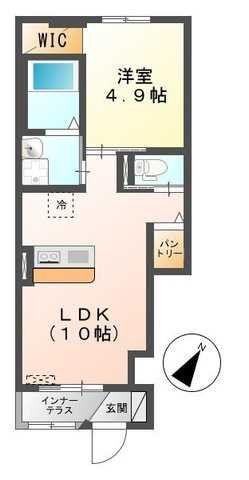 ベルヴィ鹿山(1LDK/1階)の間取り写真
