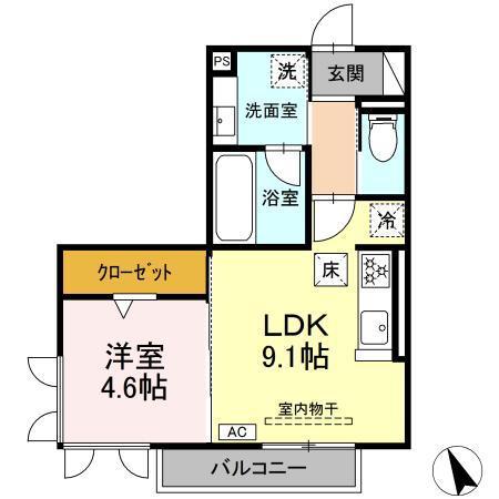 ワイズヴィラ岐南ウエスト(1LDK/1階)の間取り写真
