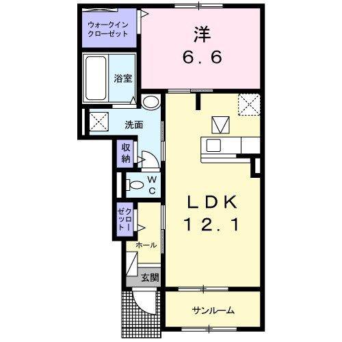 コスモス D(1LDK/1階)の間取り写真