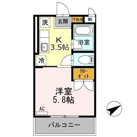 レジデンスエコー(1K/4階)の間取り写真