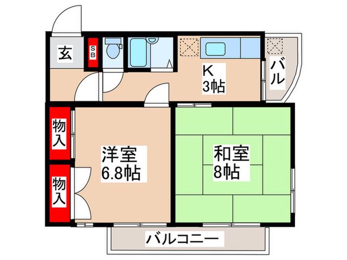 メゾン栄(2K/3階)の間取り写真