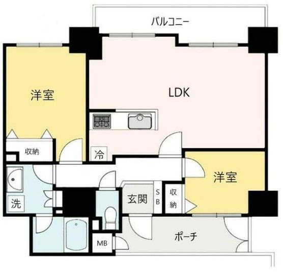 ヴィルヌーブタワー横浜関内(2LDK/11階)の間取り写真