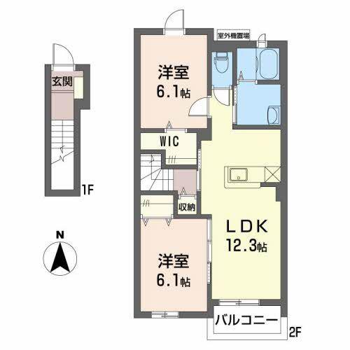 ボヌール(2LDK/2階)の間取り写真