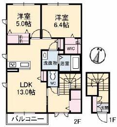 RAINBOW中島 D棟(2LDK/2階)の間取り写真