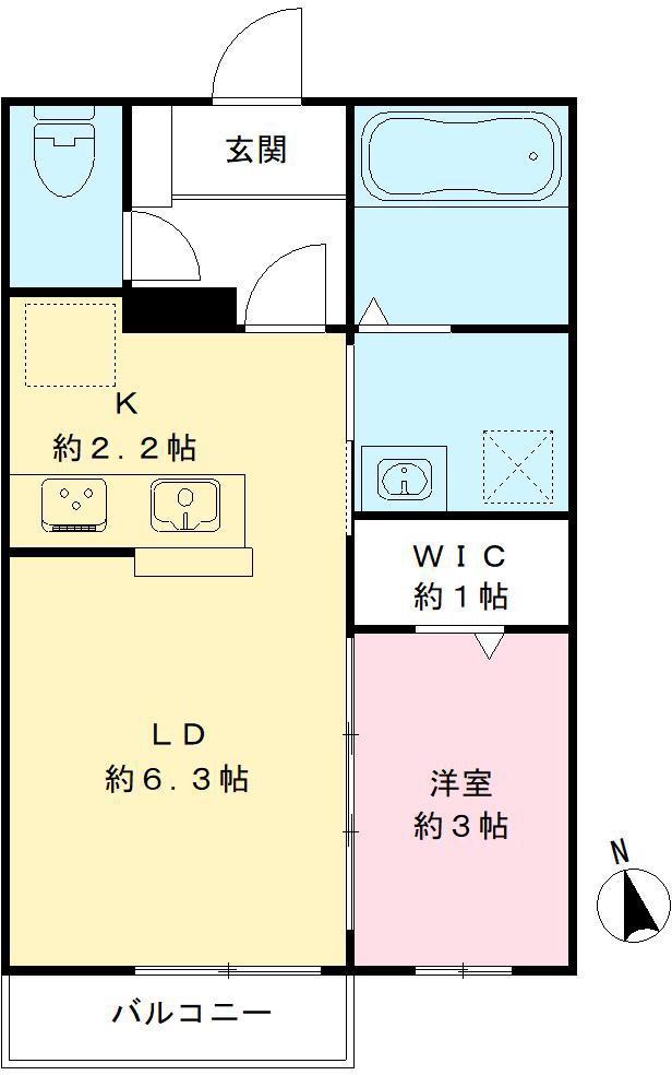 PRENDRE A棟(1LDK/2階)の間取り写真