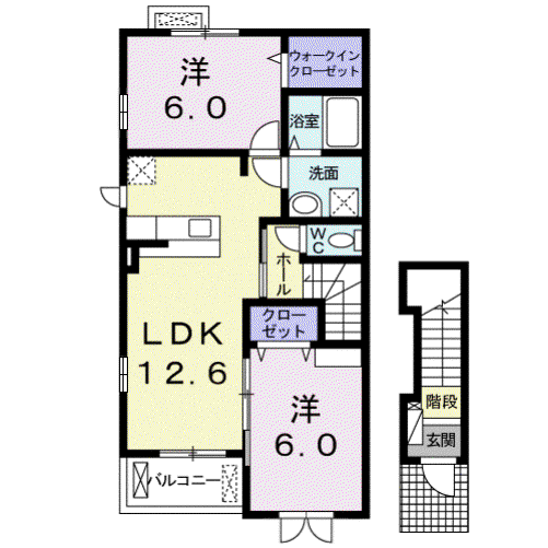 アンジュール(2LDK/2階)の間取り写真