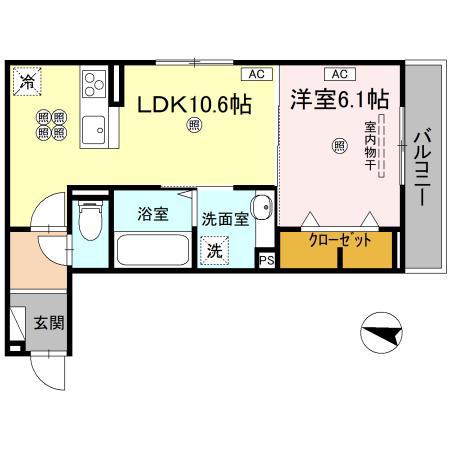 レジデンスクオーツ西町(1LDK/2階)の間取り写真