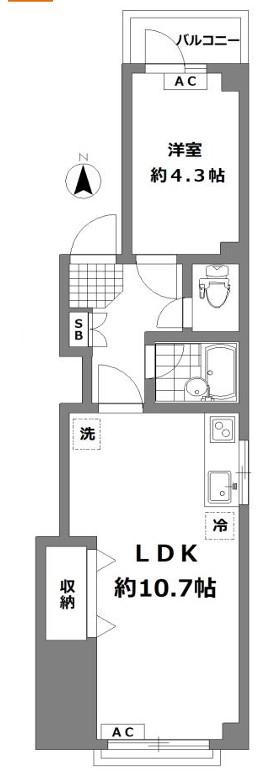 永福町フラット(1LDK/4階)の間取り写真