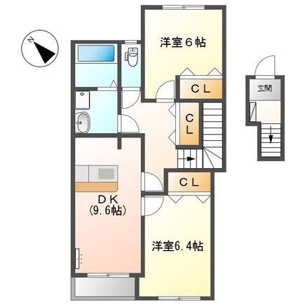 エスポワールI(2DK/2階)の間取り写真