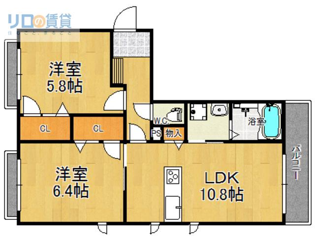 シャーメゾン口谷(2LDK/1階)の間取り写真