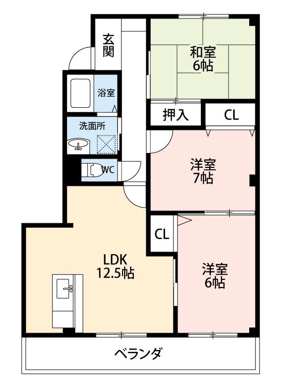 グランドコーポ甲子園(3LDK/3階)の間取り写真