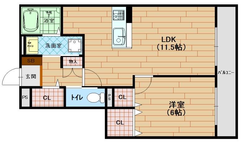 ラフォルテ竹馬(1LDK/2階)の間取り写真