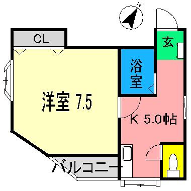 八反町ウイング(1K/3階)の間取り写真