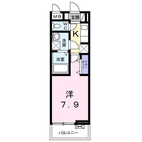 グランツ東生駒(1K/3階)の間取り写真