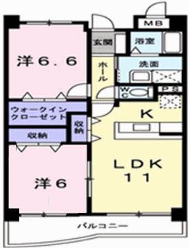 ラルジュ・ロジュマン(2LDK/4階)の間取り写真