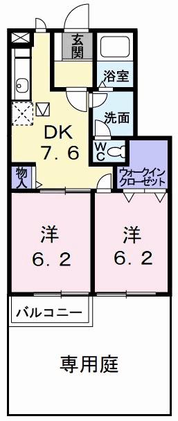 ソレアード 高岡(2DK/1階)の間取り写真