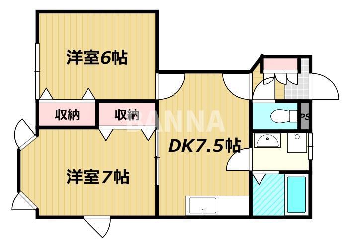ティファニーB(2DK/1階)の間取り写真
