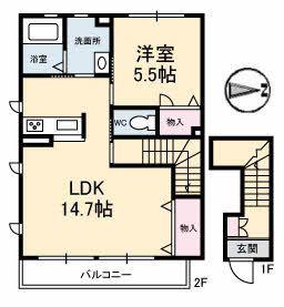 セント ルラーシュB棟(1LDK/2階)の間取り写真