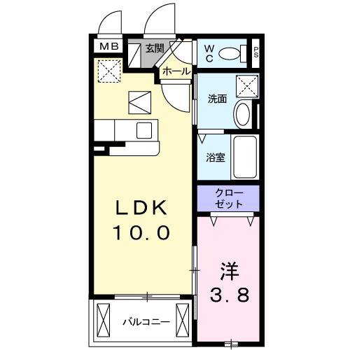へりていじ桜井I(1LDK/1階)の間取り写真