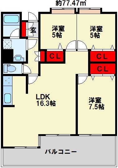 フリーリー守恒(3LDK/7階)の間取り写真