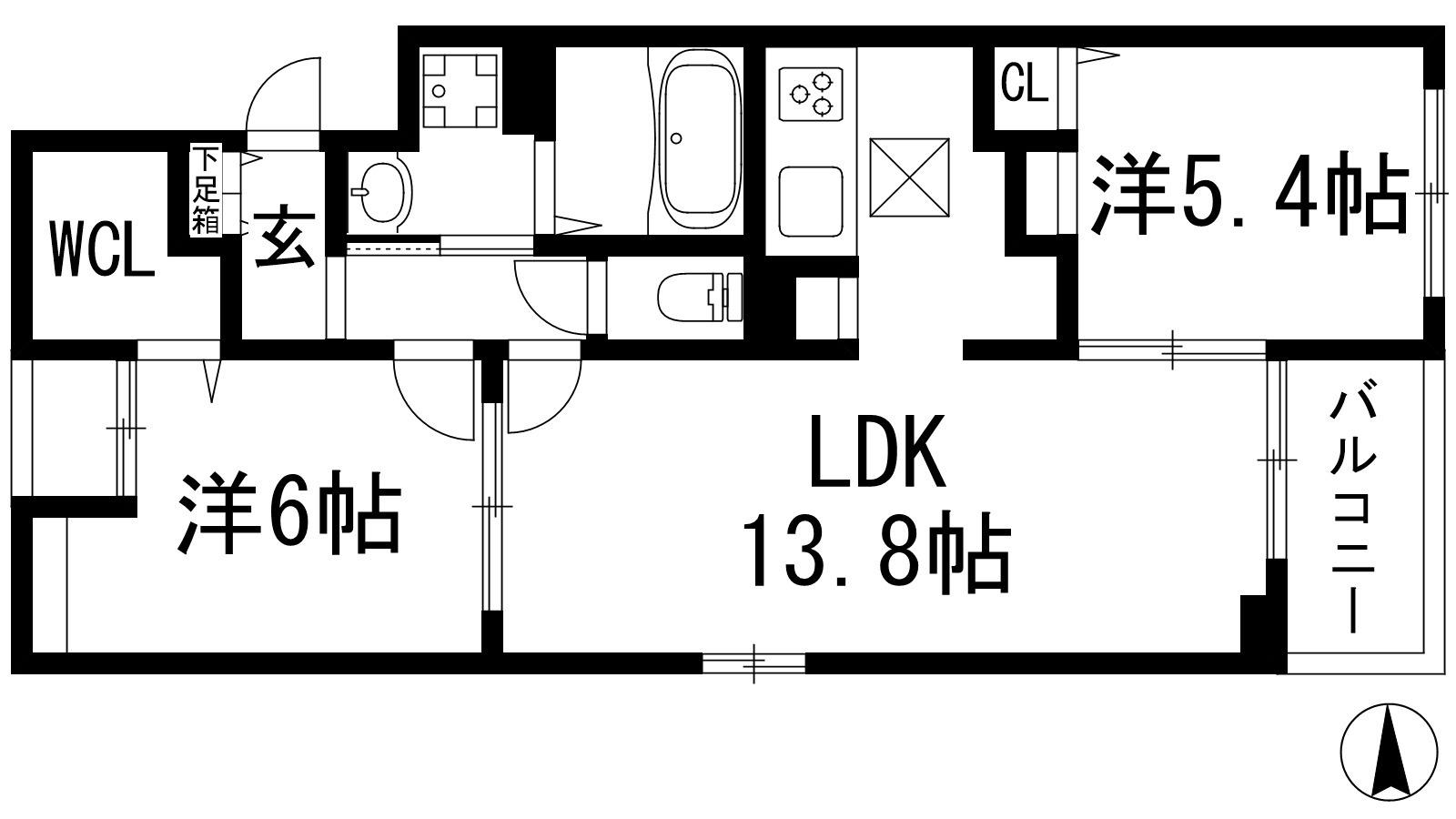 グランリヴェール呉服Ⅱ(2LDK/2階)の間取り写真