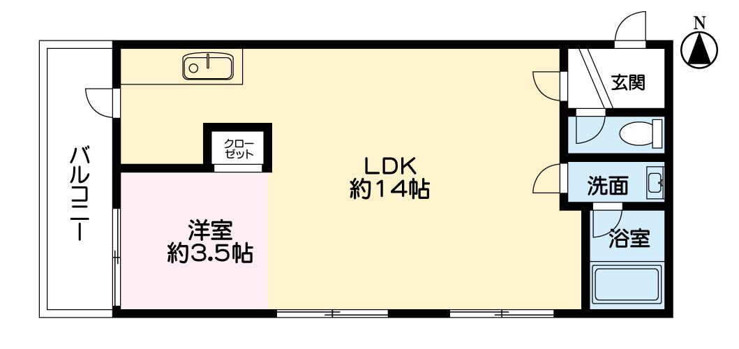 ユーハウス3(1LDK/2階)の間取り写真