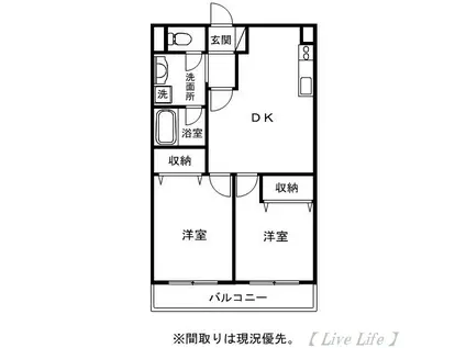 TS GRANDE清武(2LDK/3階)の間取り写真