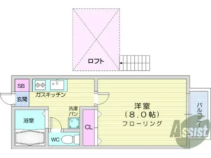 ユーハイツ小松島(1K/2階)の間取り写真
