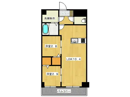 鹿児島市電谷山線 新屋敷駅 徒歩7分 8階建 築8年(2LDK/3階)の間取り写真