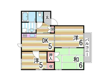 ディアス甲栄台(3K/1階)の間取り写真