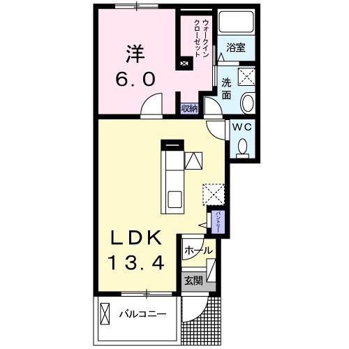 ライオンハートB(1LDK/1階)の間取り写真