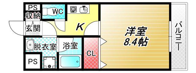 メルディアキューブやえのさと(1K/2階)の間取り写真