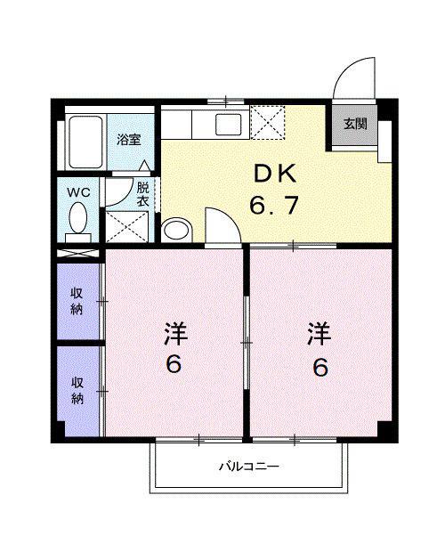 くらしきグリーンハイツ(2DK/2階)の間取り写真