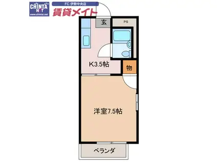 バイエルン(1K/2階)の間取り写真