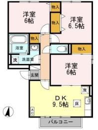 JR山陽本線 庭瀬駅 徒歩11分 3階建 築25年(3DK/1階)の間取り写真