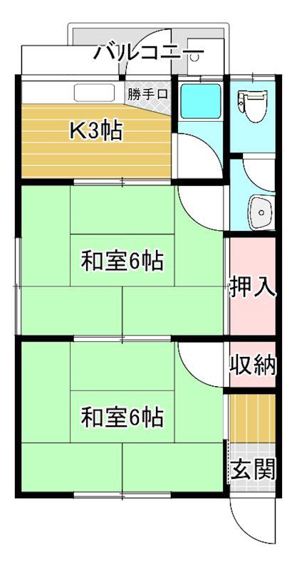 コーポ藤原(2K/1階)の間取り写真