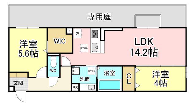 イオメール竹末(2LDK/1階)の間取り写真